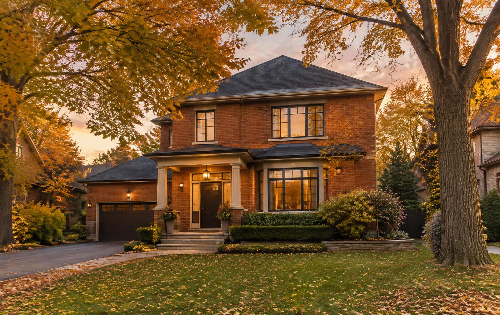 Brick family home in autumn